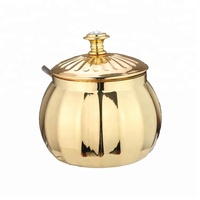 Pot à sucre décoratif en métal doré à rayures, en forme de citrouille, avec cuillère, pour mariage, café, hôtellerie du Moyen-Orient