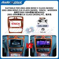 Cadre Android pour voiture en bois grainé de qualité supérieure, 9 pouces, pour Mercedes CLK-Class W209 2002-2006