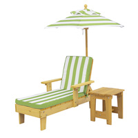 Ensemble de meubles d'extérieur en bois pour enfants personnalisable, table/chaise/chaise longue en tissu rayé avec parasol