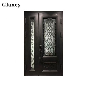 Porta d'Ingresso Antifurto Moderna in Vetro e Metallo, Design in Ferro Battuto per Casa, Porte Francesi d'Entrata - Product Image 1