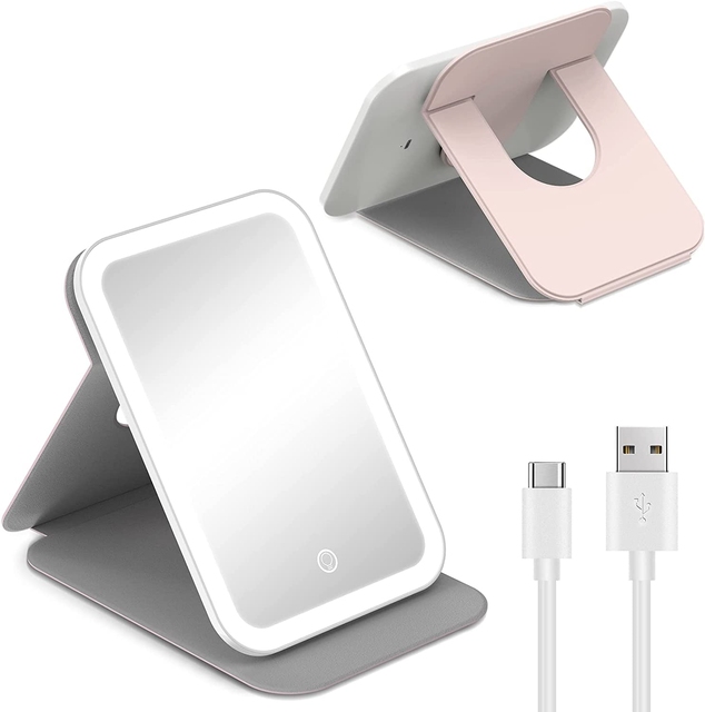 Travel Foldable Mirror With Light Table Standing LED Ipad Makeup Mirror USB Charging Sensor Touch Switch Cosmetic Mirror