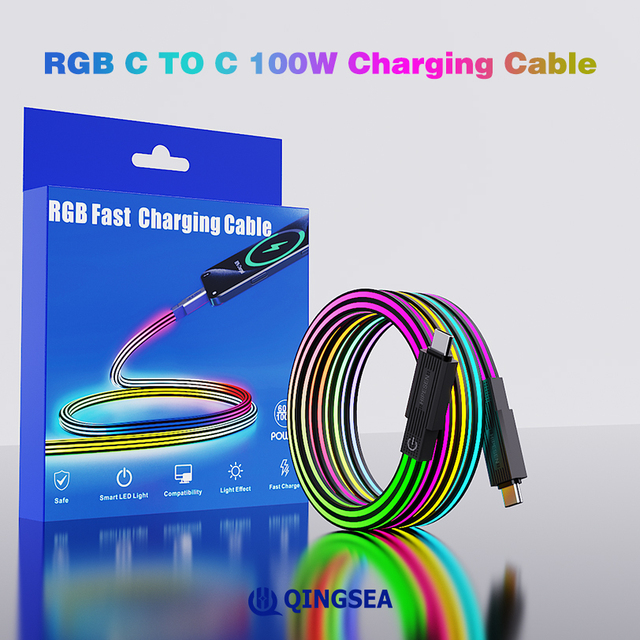 Touch RGB Mood Fast Charge Cable USBC-C Fast Charging Data Cable for iPhone 17 Pro Max 20V 5A PD 60W/100W Typec USB OEM