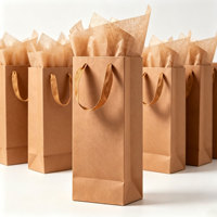 Sac en papier personnalisé avec logo de marque imprimé pour bouteilles de vin, emballage cadeau avec poignées en ruban