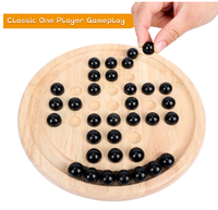 Offelec - Jeu de solitaire en bois avec 33 billes en verre noir - Classique - Jeu de stratégie pour un joueur - Puzzle - Enfants - Adultes - Amusant - Famille