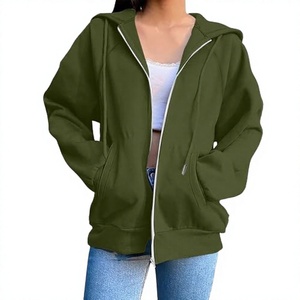 Sudadera con Capucha Extra Grande para Mujer, con Cierre, Color Sólido, Tejido de Algodón, Manga Larga, con Bolsillo, Transpirable, Estilo Casual de Otoño - Product Image 3