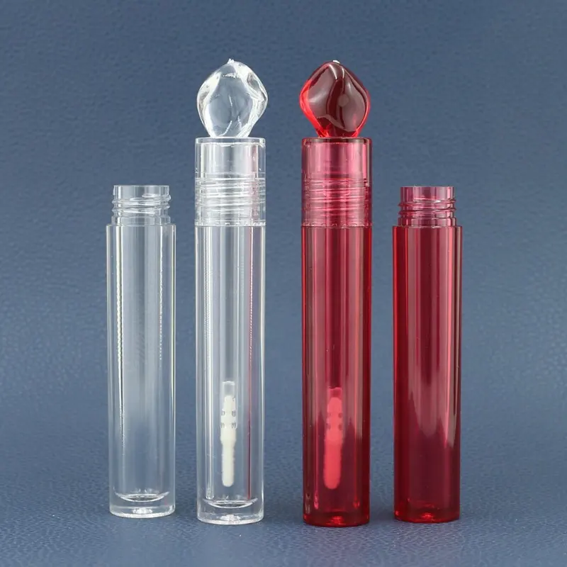 Tubo vacío de brillo de labios, redondo, 4ml, 5ml, 6ml, negro, blanco, rojo, con cepillo