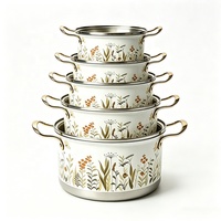 Ensemble de batterie de cuisine en acier inoxydable à induction avec poignée couleur or rose, finition peinture pulvérisée, pour marmites à soupe, vente en gros OEM