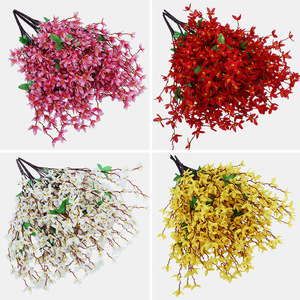 Bouquet de fleurs artificielles de forsythia en soie, couleurs mélangées, décoration d'intérieur, arrangement de mariage, 7 branches - Product Image 2