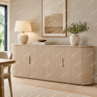 Buffet moderne en chêne naturel RH pour salle à manger et salon avec portes cannelées et profil incurvé
