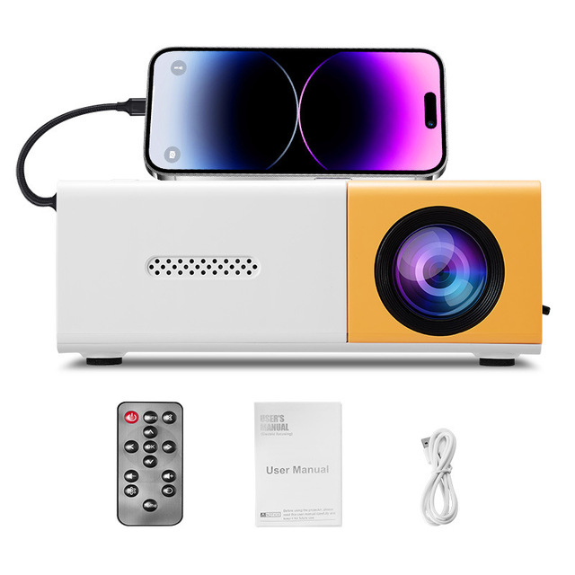 Cross-border YG300 Yellow-White Android Projector 1080P HD Wired Screen Mirroring Portable Home Use Mini Built-in Battery 4-5