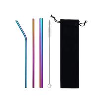 Ensemble de pailles à boire en acier inoxydable coloré pailles en métal réutilisables pour thé au lait avec brosse de nettoyage et pochette