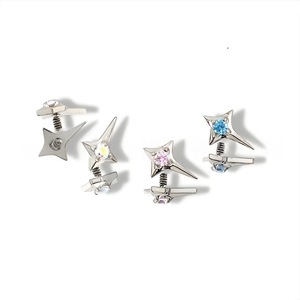 <b>Titanium</b> Alloy Star Earrings Zircon <b>Studs</b> For Ear Cartilage And Lip Piercing Jewelry Party Fashion Accessory - Product Image 4