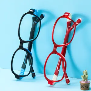 Comfortable silicone nose girls frames eyeglasses optical glasses transparent square blue light blocking glasses kids with case