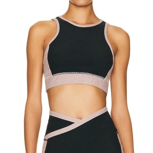 Soutien-gorge de sport pour femme à col montant, personnalisable avec logo, respirant, noir avec couleur contrastante, idéal pour la gym et le yoga - Product Image 4