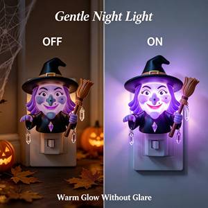 Wholesale Halloween Purple Witch Broom LED Night <b>Light</b> Bedroom Middle Fancy Decorative Lighting 3D Character <b>Plug</b>-<b>in</b> Factory - Product Image 3