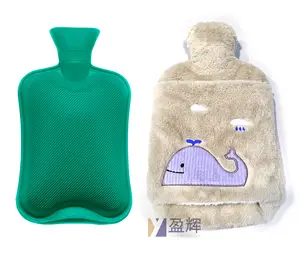 Botella de agua caliente de goma al por mayor, bolsa de agua caliente de 1000ml con cubierta de felpa suave