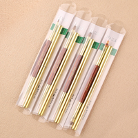 Lot de pinceaux double embout pour nail art, manche en bois d'acajou, virole en laiton, double tête pour liner et peinture, pour vernis gel