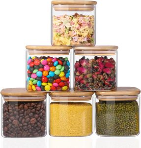 15 oz Home Glass Square Food Storage Jars Eco-Friendly Handcrafted <b>Clear</b> Airtight Lids Modern Detachable Kitchen Spice - Product Image 1