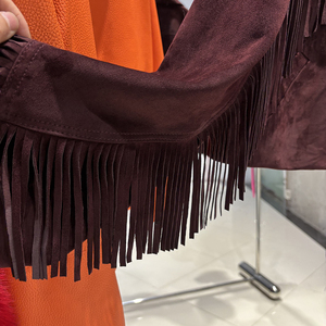 2025 automne gland daim veste en cuir véritable crooped veste femmes bordeaux daim cuir veste - Product Image 5