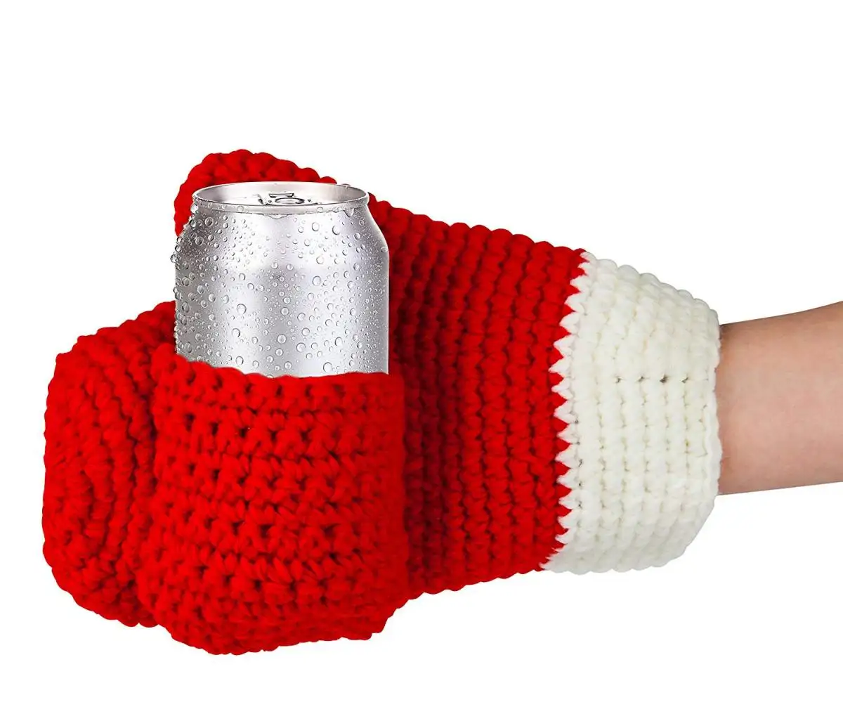 Hand Knit Xmas Christmas Beer Mitten Stretch Full Finger Gloves Warm Knit Stitched Drink Holder Mitten Gloves