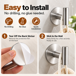 Stainless Steel Self-Adhesive Wall-Mounted Hotel Use Adjustable Coat Hook & Robe <b>Hanger</b> for Bathroom Accessories No Drill - Product Image 3
