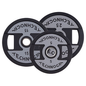 แผ่นเหล็กหล่อเคลือบ PU พร้อมที่จับมือแบบมีรูขนาด 50 มม. สำหรับอุปกรณ์ออกกำลังกายเพื่อเสริมสร้างความแข็งแรงที่บ้าน - Product Image 1