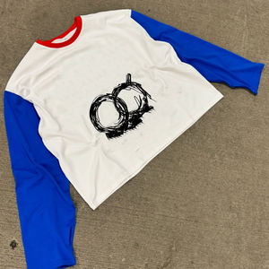 Custom Patchwork <b>Raglan</b> Long Sleeve Casual O-neck <b>T</b>-<b>shirt</b> With Contrast Color Matching and Knitted Fabric - Product Image 2