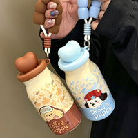Bouteille d'eau isotherme portable en acier inoxydable pour enfants, motif dessin animé mignon, avec paille, pour l'extérieur