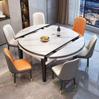 Table à manger moderne en pierre frittée avec pieds en bois, extensible, 6 places, mobilier de maison
