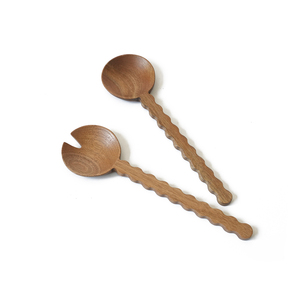 Natural House Serie festoneado Utensilios de cocina Tenedor y cuchara Mango largo Servidores de ensalada Set - Product Image 2