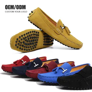 Soft Mens Moccasin Bean Shoes Men Boat Shoes Gommino Driving Shoe Custom Logo Large Size OEM Suede Leather Rubber