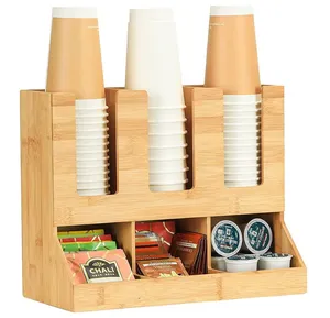 竹制咖啡吧储物架 & 纸杯架组织器，有效利用柜台空间