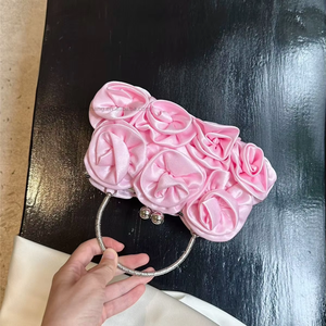 High-end Satin Double-sided Rose Bridal Dinner <b>Square</b> Magnetic Closure Bag Rich Girl Ladylike Cheongsam Dress Tanjing - Product Image 5