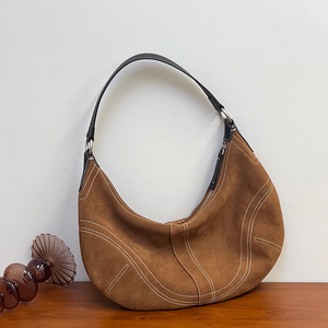 Personalizado al por mayor bolso de cuero fabricantes OEM señora Vintage Frosted Suede cuero genuino sillín axila bolsos de hombro para las mujeres - Product Image 6