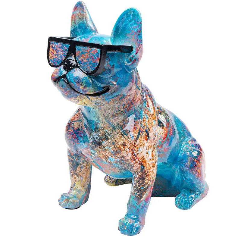 Creative Water Transfer Printing Dog Resin Figurines With Sunglass French Bulldog Statue Home Decor