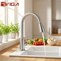 Robinet de cuisine en acier inoxydable à col de cygne, avec douchette extractible, monocommande, pour évier de cuisine moderne
