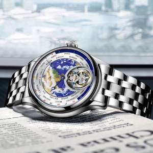 Première commande livraison gratuite montres mécaniques automatiques personnalisées pour hommes mode Blue Earth étanche Tourbillon montre pour hommes - Product Image 3