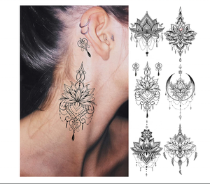 15 fogli Sexy hennè nero Mehndi Lotus tatuaggi temporanei per gioielli da donna pizzo <span class=keywords><strong>luna</strong></span> falena fiori ciondolo Temp tatuaggi - Product Image 4