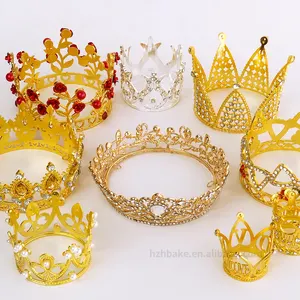 Wholesale Wedding Party Supplies Baking Supplies Cake Accessories Gold Silver Metal Crown With Pearls