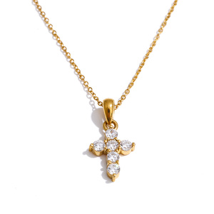 JINYOU 3763 Hochwertige exquisite vergoldete Edelstahl kette Zirkonia Kreuz Anhänger Halskette - Product Image 1