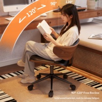 Chaise d'ordinateur vintage pour la maison, le bureau ou l'étude, avec dossier, pivotante, réglable en hauteur, en bois massif, avec base à 5 étoiles et roulettes