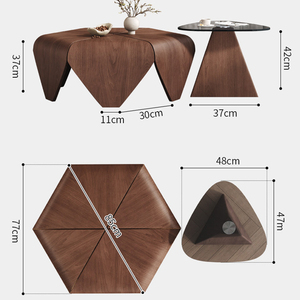 Set di Tavolini da Caffè Esagonali Minimalisti Italiani, Set di Tavolini da Salotto Vintage Moderni, Nuovo Tavolino da Caffè in Legno di Design - Product Image 6