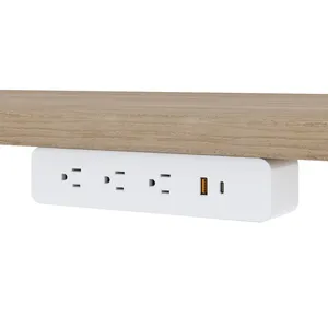 Sleek Design Under Desk Office Power Socket with 3 Outlets and USB-A and USB-C Modern Fast Charging Power Strip