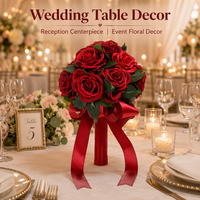 Elegant bordeauxrood kunstmatig rozen bruidsboeket met satijnen lintdecor Vintage nepbloem bruiloft bruidsboeket