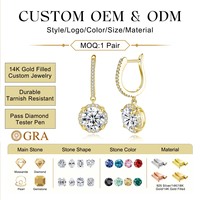 Boucles d'oreilles créoles en or 14K avec halo, couleur D, VVS, certifiées GRA, 2 carats, en moissanite, pour mariage et fiançailles, pour femme