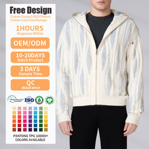 Cardigan tricoté à capuche personnalisé pour homme, manches longues, motif géométrique, fermeture éclair, automne, acrylique, anti-boulochage, veste décontractée - Product Image 2