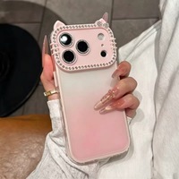 Coque de téléphone transparente avec oreilles de chat dégradées et strass pour iPhone 17 Pro Max 18 16 15 14 – Protection intégrale