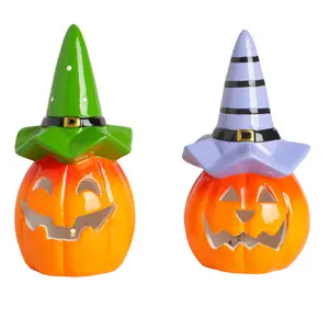 Cadılar bayramı Mini seramik sihirbazı şapka ile kabak LED-dekoratif zanaat mumluk süsler glow-in-the-koyu tatil hediyeler