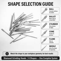 Ensemble de 30 têtes de meulage diamantées, tige de 3 mm, accessoires pour outils rotatifs, fraises de sculpture pour pierre, jade, bois, verre, métal