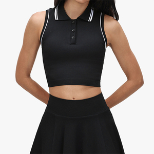 Haut de yoga sans couture pour femme, col polo, bloc de couleur, polyvalent, court, rembourré, veste de sport pour la salle de sport, la course à pied et le fitness - Product Image 3